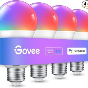 Govee Smart Light Bulbs, Color Changing Light Bulb, Work with Alexa and Google Assistant, 16 Million Colors RGBWW, WiFi & Bluetooth LED Light Bulbs, Music Sync, A19, 800 Lumens, 4 Pack